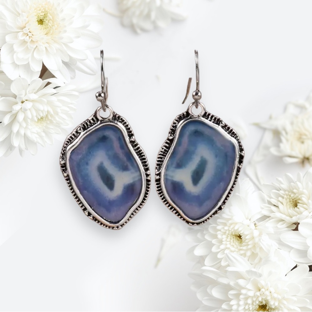 Silver Geode Resin Dangle Earrings